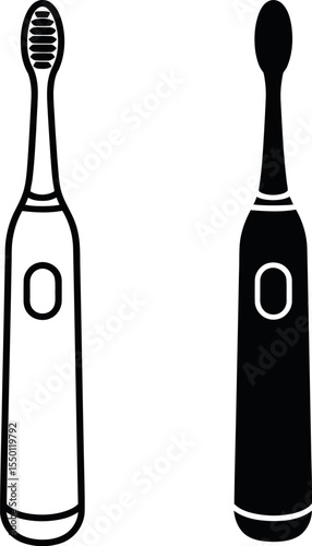 Compare electric toothbrush black and white dental hygiene oral care minimalist vector illustration editable stock vector
