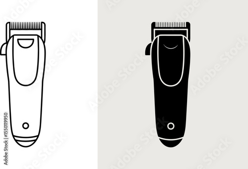 Hair clipper vector illustration set professional barber tool outline and silhouette style on white background editable stock vector