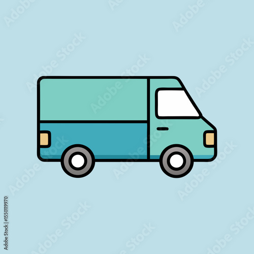 Teal delivery van icon side view transportation vehicle
