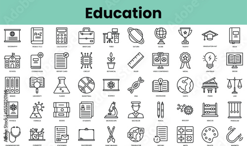 Set of education icons. Linear style icon bundle. Vector Illustration