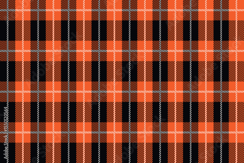 Black and orange Scotland textile seamless pattern. Fabric texture check tartan plaid. Abstract geometric background for cloth, fabric. Monochrome graphic repeating design. Modern squared ornament