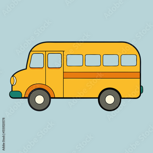 Yellow school bus vector illustration with orange stripe and blue windows yellow bus transportation
