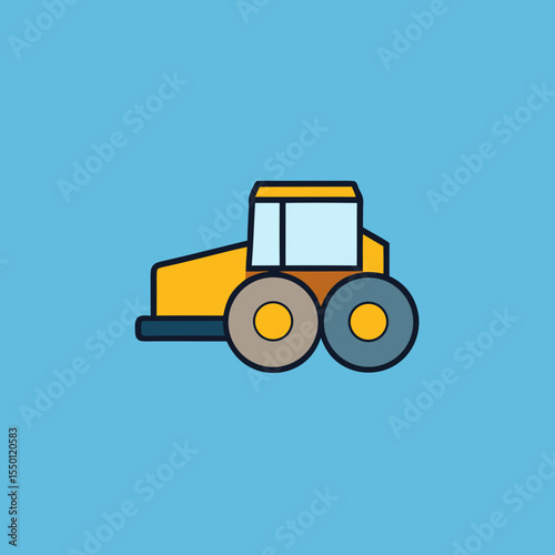Yellow road roller construction vehicle icon illustration