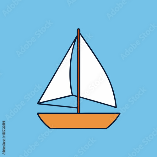 Simple cartoon sailboat with white sails on blue background sailing water