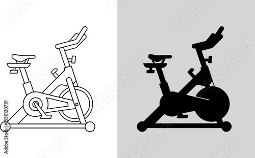 Stationary bike vector illustration exercise bike silhouette fitness equipment cardio workout indoor cycling editable stock vector