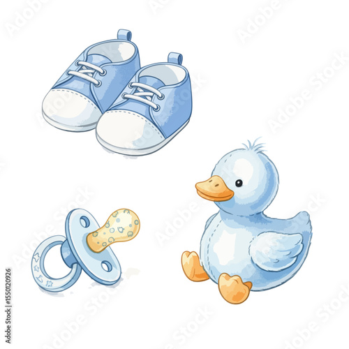 Baby Boy Elements Isolated on Transparent PNG Background- Watercolour Art