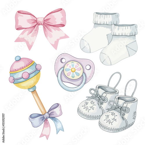Baby Girl Elements Isolated on Transparent PNG Background- Watercolour Art