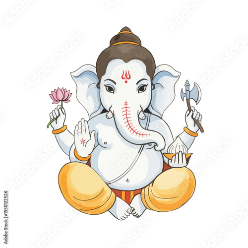 Lord Ganesh Isolated on Transparent PNG Background- Watercolour Art