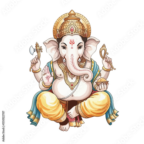 Detailed Lord Ganesh Isolated on Transparent PNG Background- Watercolour Art