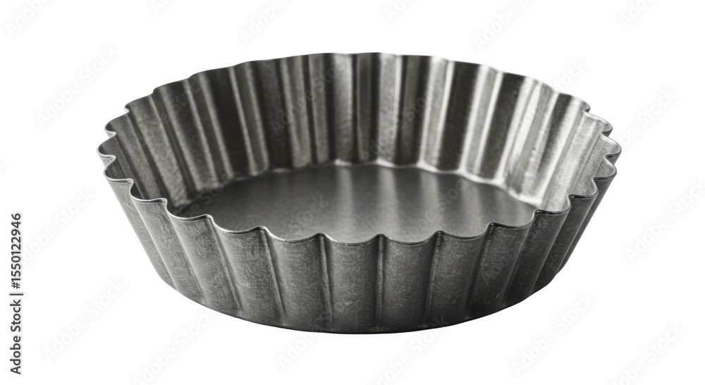 Baking tin for pie with fluted edges in silver metal design Baking tin for pie with fluted edges in silver metal design