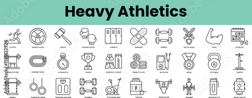 Set of heavy athletics icons. Linear style icon bundle. Vector Illustration