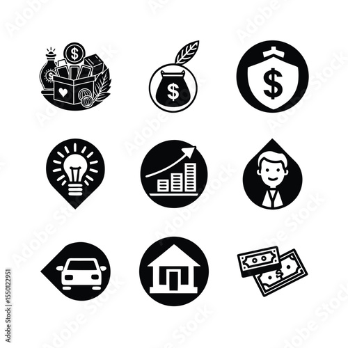 finance icon Web design icon set vector illustration with internet buttons and arrows