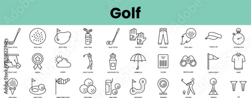 Set of golf icons. Linear style icon bundle. Vector Illustration