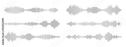 Sound dots wave recordings of voice audio messages, . Podcast sound wave dots for online audio broadcasting. Set of music symbols, for music player and voice audio messages. Vector illustration