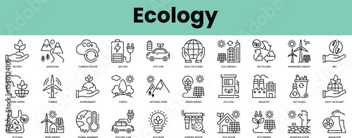 Set of ecology icons. Linear style icon bundle. Vector Illustration