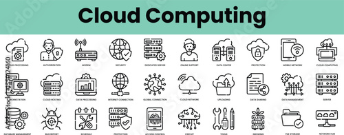 Set of cloud computing icons. Linear style icon bundle. Vector Illustration