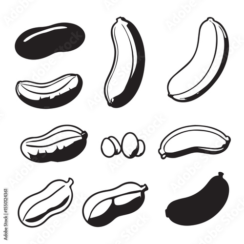 Black Silhouettes of Nuts and Legumes