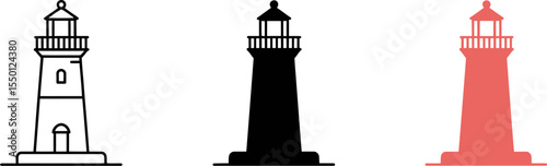 Lighthouse vector icons set nautical beacon symbol marine navigation light house illustration design editable stock vector