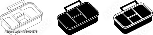 Find the best bento box lunch container for meal prep and school lunch with compartments and easy carry handle editable stock vector