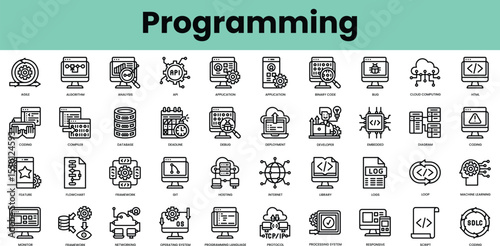 Set of programming icons. Linear style icon bundle. Vector Illustration