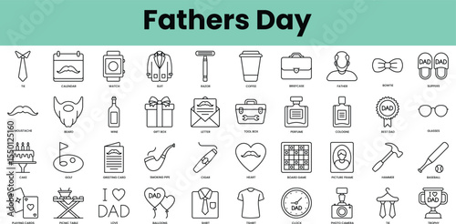 Set of fathers day icons. Linear style icon bundle. Vector Illustration