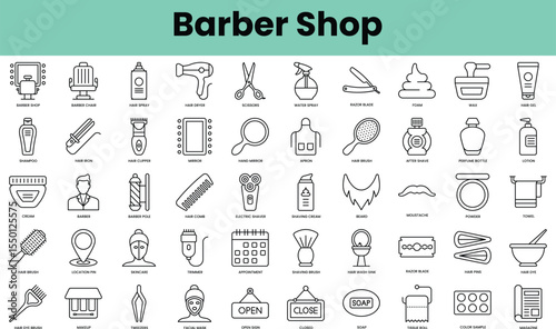 Set of barber shop icons. Linear style icon bundle. Vector Illustration