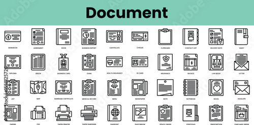 Set of document icons. Linear style icon bundle. Vector Illustration