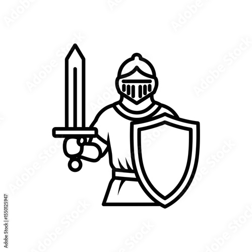 Medieval Knight Icon Holding Sword and Shield in Vector Style  