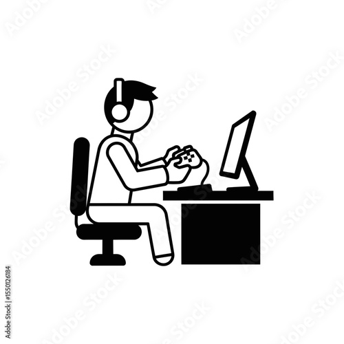 Gaming Developer Engrossed in Play at a Desk with Computer  