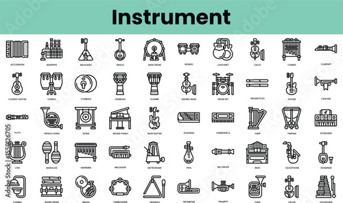 Set of instrument icons. Linear style icon bundle. Vector Illustration