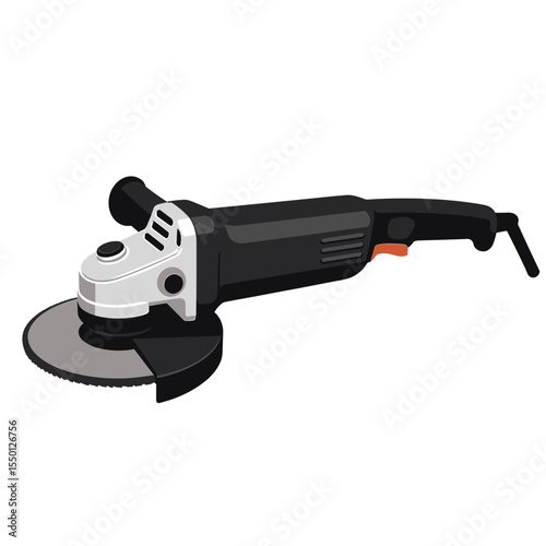 Electric angle grinder with black side handle and abrasive cutting disc, shown on white background, used for cutting, grinding, or polishing in construction and metalworking