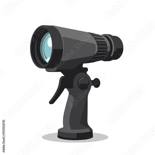 Black telescope with handle and lens depicting construction materials  