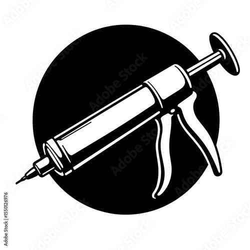 Construction caulking gun in black and white illustration style  