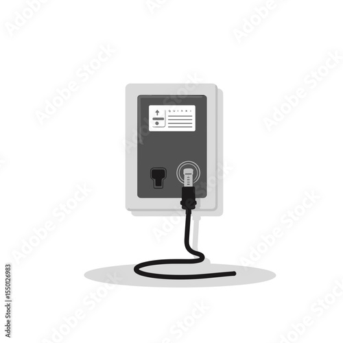 Electric charging station with cable connected on white background  