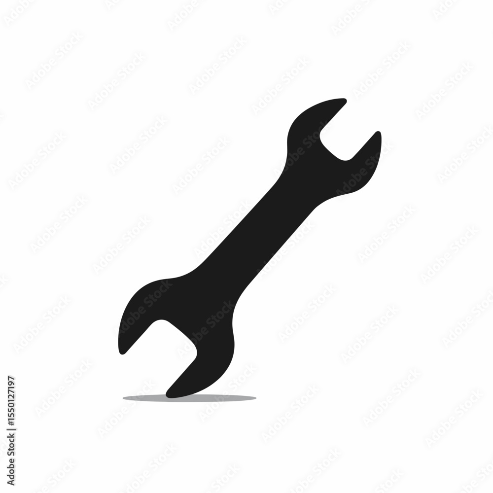 Fototapeta premium Black wrench icon for repair service. Simple wrench silhouette perfect for repair shop logo. This wrench image is ideal for construction and repair industry websites or applications.