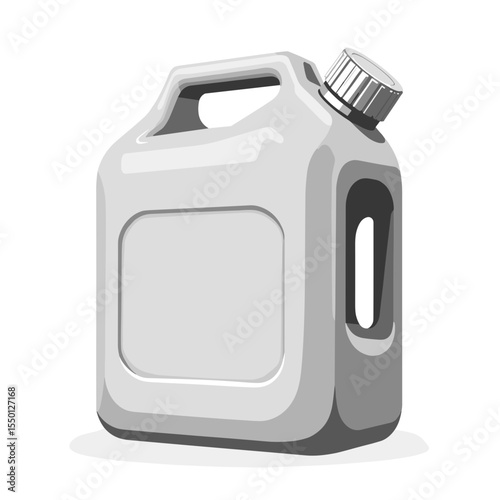 Plastic canister for liquids.  Empty gray plastic container with handle and cap.  Ideal for storing various substances.  This versatile container is perfect for construction and repair projects.