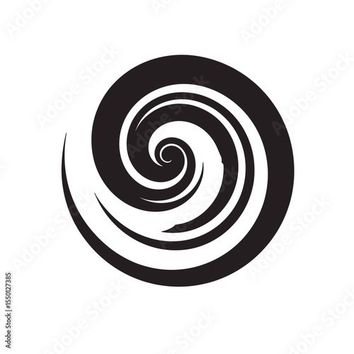 Black and white hypnotic spiral expanding from central point with clean symmetrical curves and dynamic illusion effect, symbolizing focus concept and visual motion