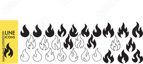Fire Icons Set – Flames, Burning, Fire Symbols Collection (Vector, Flat, Minimalist Design for Apps