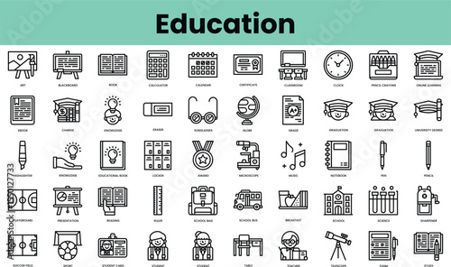 Set of education icons. Linear style icon bundle. Vector Illustration