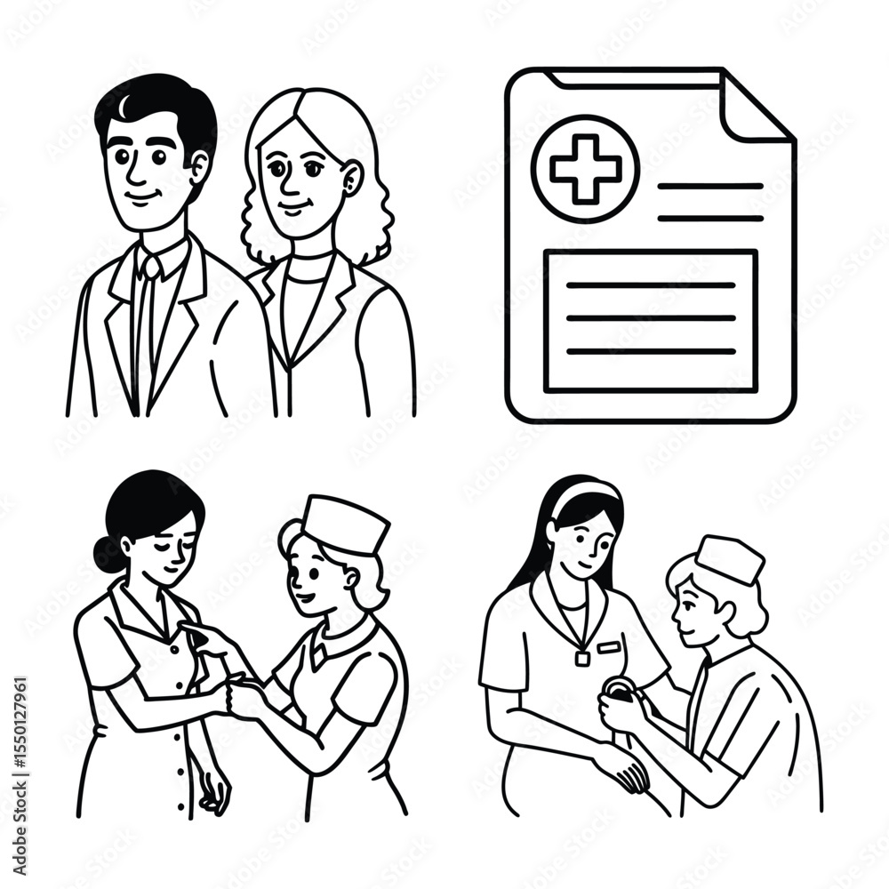 Fototapeta premium Medical Professionals Doctors Nurses Healthcare Workers Examination Chart Illustration