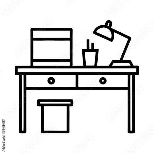 Modern Office Workspace Icon Outline Set