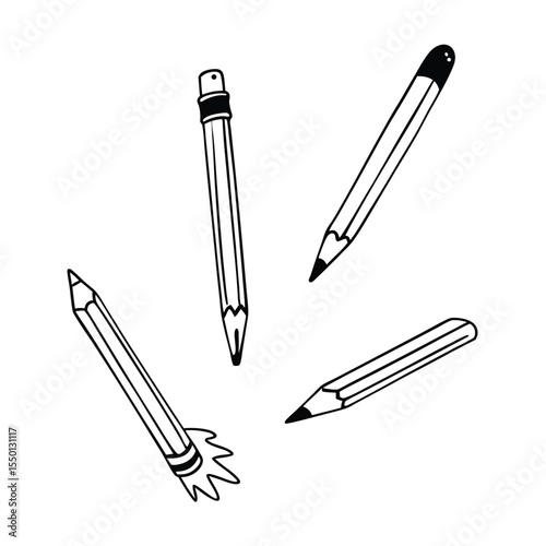 A quartet of diverse sketch pencils appears on a transparent background, offering creative stationery