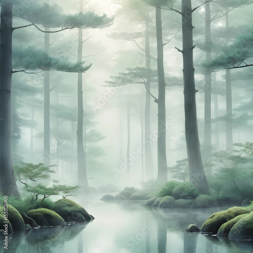 misty morning in the forest