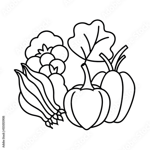 Farm Fresh Vegetable Line Art Icons