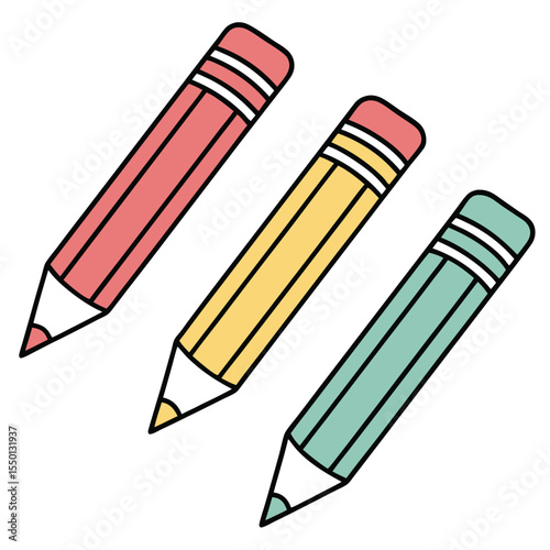 Isolated pastel colored pencil illustration showcasing red, yellow, and teal with clean transparent background