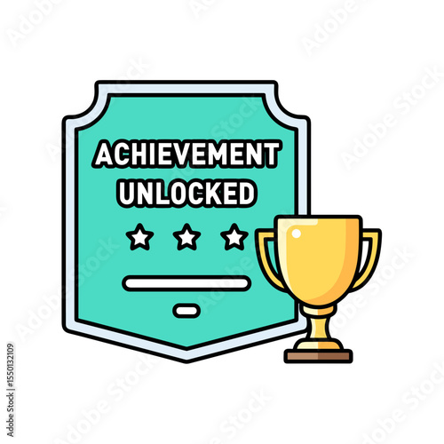 Achievement unlocked badge with trophy representing gamer identity and Comic con - Gaming Culture Icons  