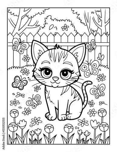 vector illustration of a cat coloring pages