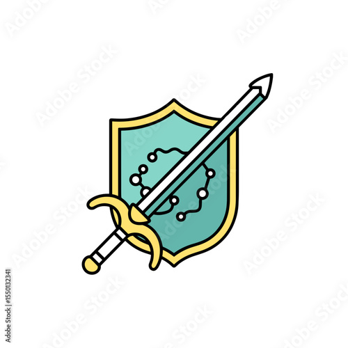 Shield with sword and gaming elements symbolizing Gamer Identity and Comic con - Gaming Culture Icons  