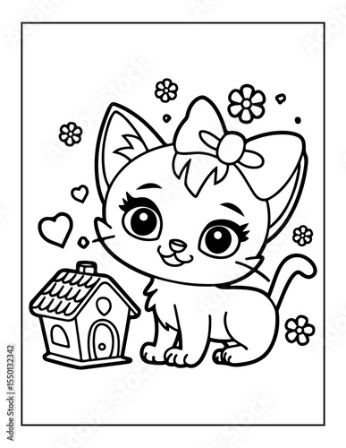 vector illustration of a cat coloring pages