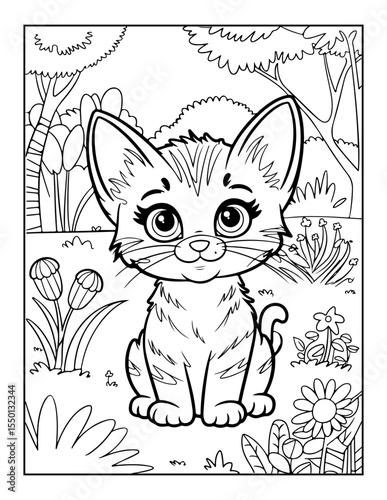 vector illustration of a cat coloring pages
